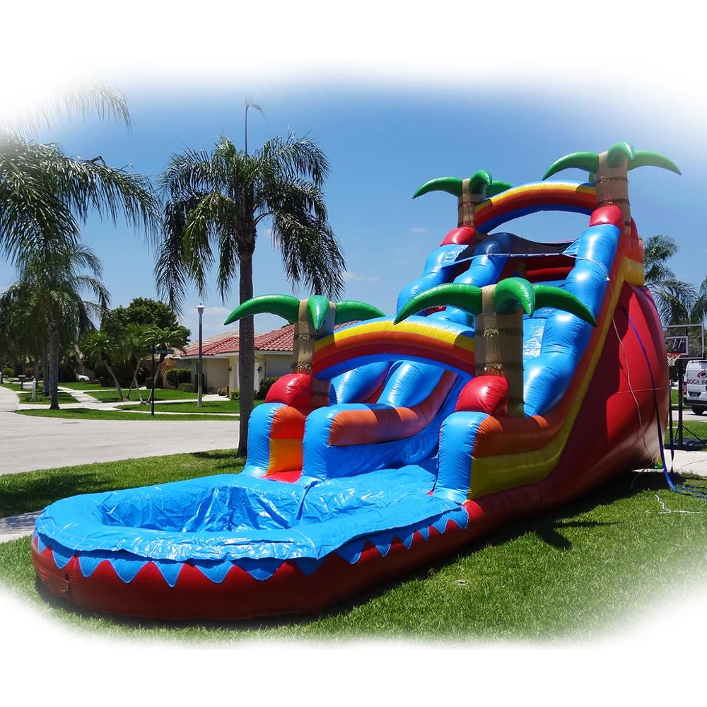 PVC 0.55mm jungle inflatable water slide with swimming pool