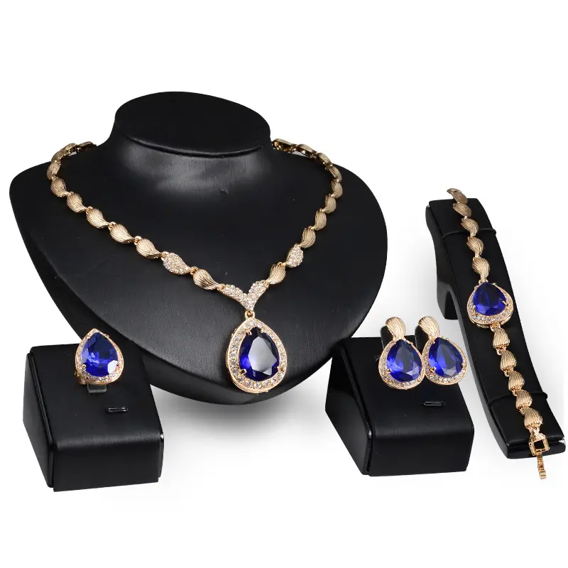 2021 The Newest fashion Gold Plated Jewelry Dubai gemstone Charm Women Jewelry Sets
