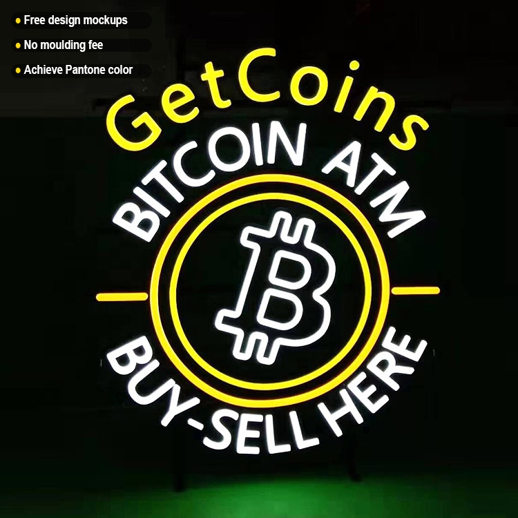 Биткоин, принятый неоновый светодиодный светильник, буквенный знак, неоновый электронный неоновый доллар Insegne, неоновая вывеска на стену