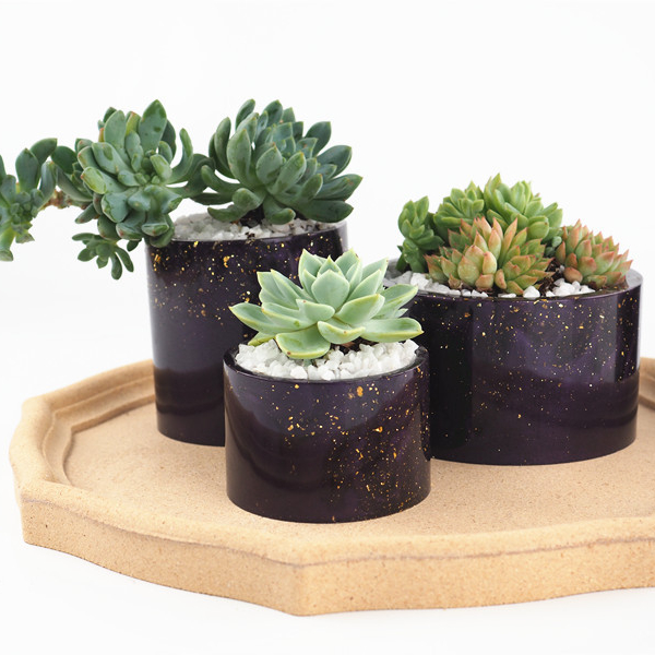 Home Decoration DIY Crystal Dripping Cylinder Shape Pot Plants Cute High End Holder Epoxy Resin Silicone Resin Mold
