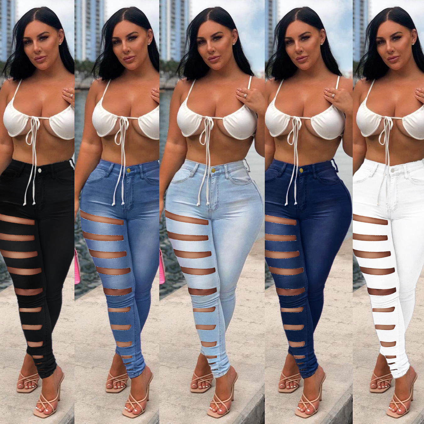 Drop Shipping Fashion Sexy Ripped Pants Ladies Denim Jeans De Mujer Pantalones Jeans