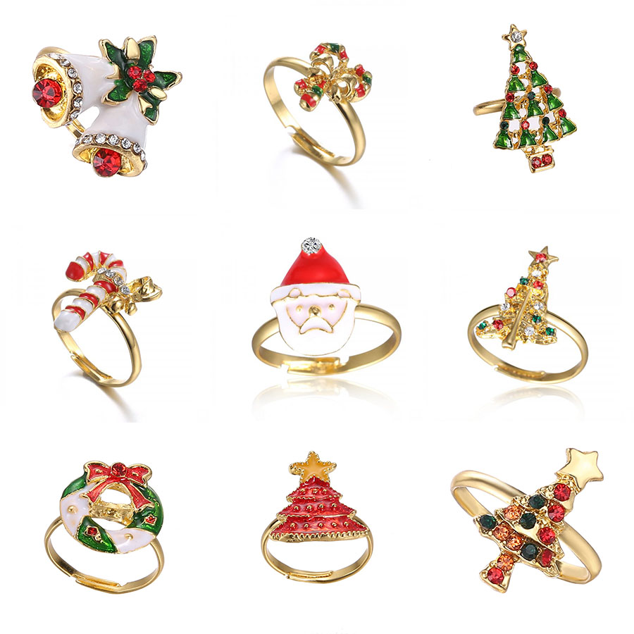 Cute Fashion Wedding Party Gold Tree snowflake Santa Claus Finger Jewelry Christmas Rings For Women
