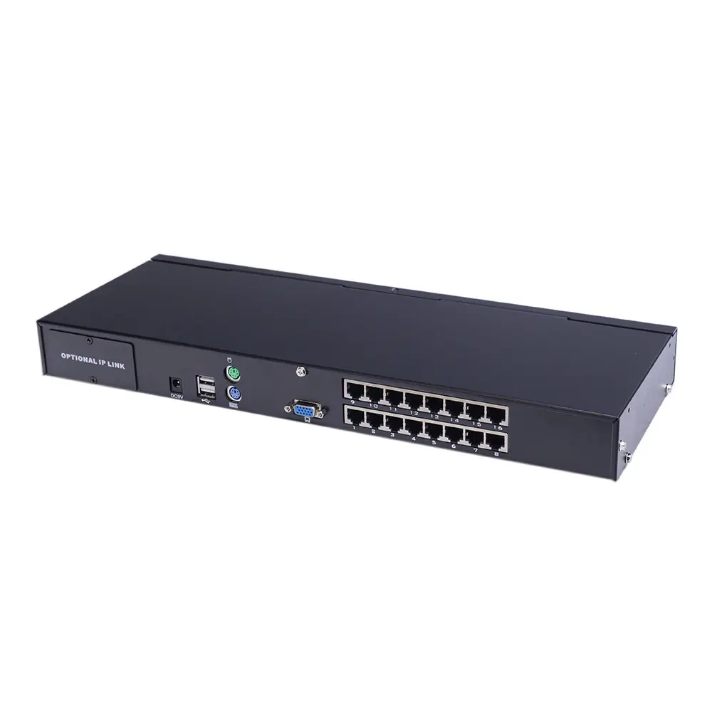 High Resolution 1920*1200 60HZ RJ45 Rack Mountable 16 Port CAT5 KVM Switch With VGA/DVI/HDMI Dongle