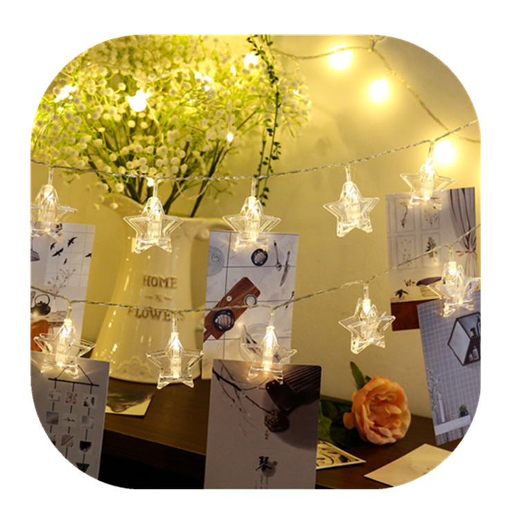 Hot Sale Ins Photo Wall Lamp Holiday Light Room Decoration Birthday Christmas New Year Battery Led Star Clip String Lights