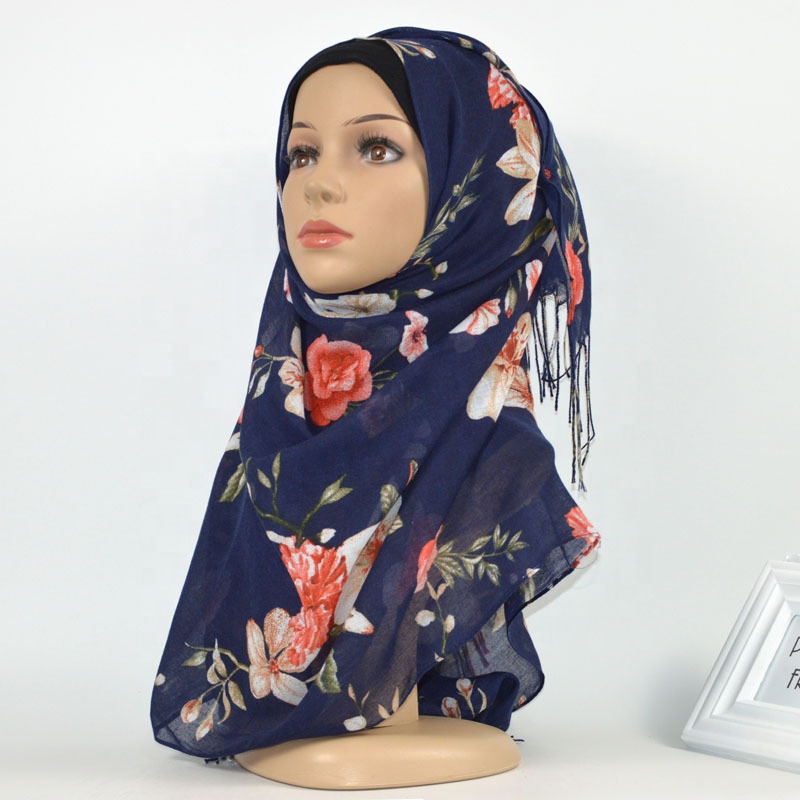 Lightweight pastel colors women fashion floral prints shawl hijab muslim hijab cotton hijab printed