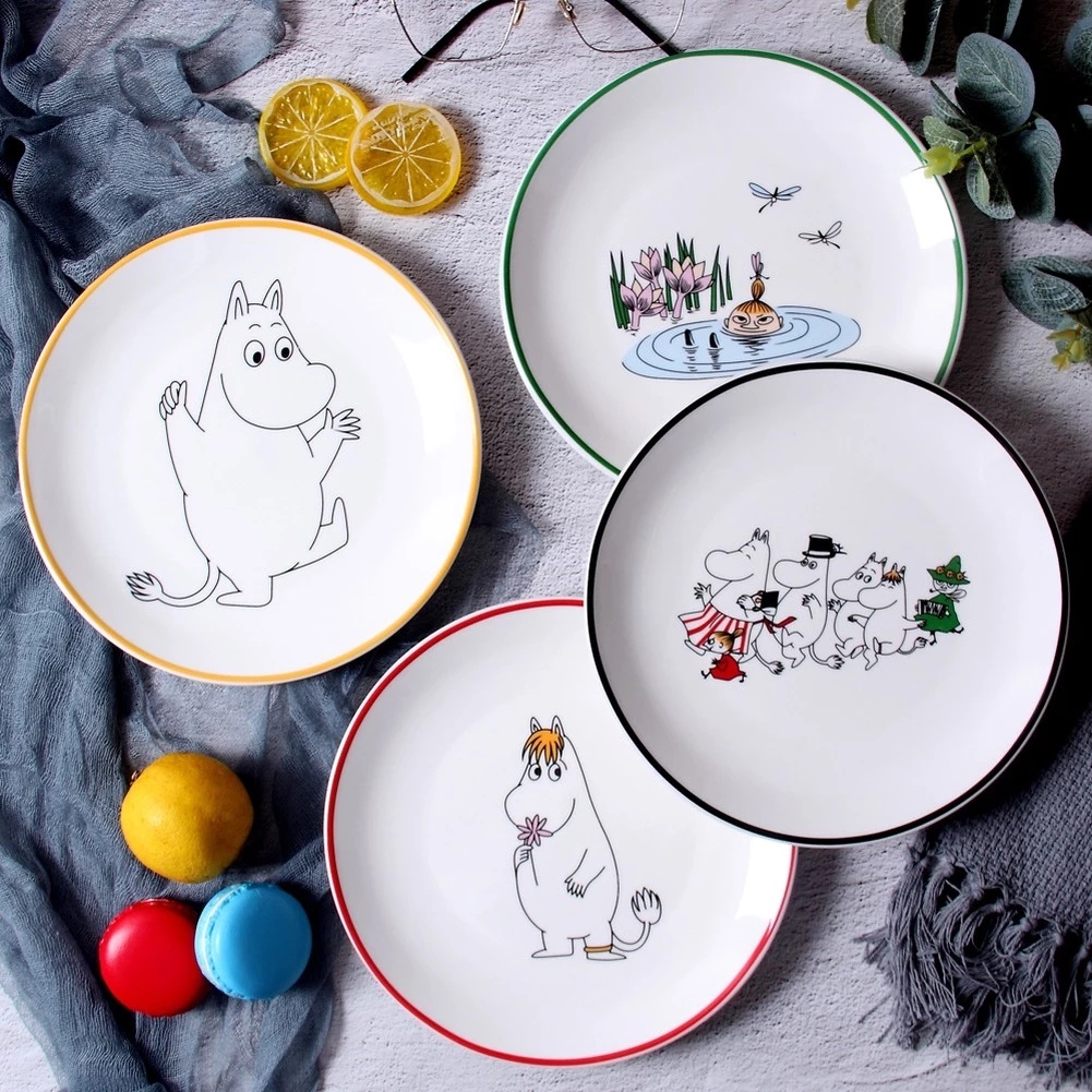Обеденные тарелки Moomin Platos De Madera, салатные блюда с керамикой, Детские обеденные тарелки, обеденные тарелки
