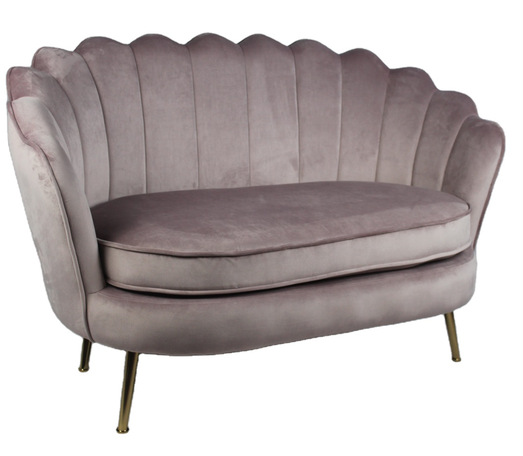 Luxury Modern Design Upholstered Sleeper Grey Couch Scalloped Loveseat Velvet Wedding Couch