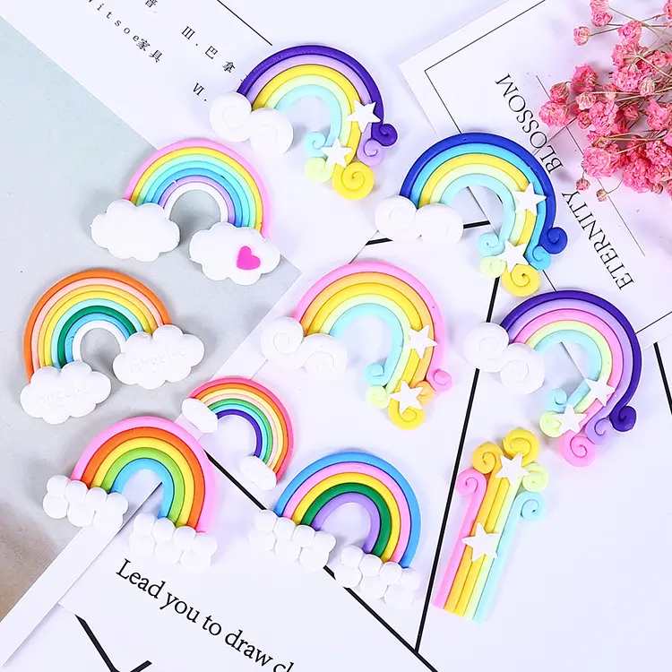 colorful soft pottery rainbow cloud design DIY slime pencil case phone charms clay slime accessories