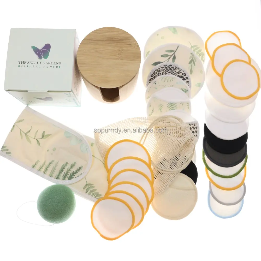 Custom logo Washable Remover Cotton Pads in Terry Cosmetic Round Bamboo Biodegradable Make-up Washable Bamboo Reusable Cotton