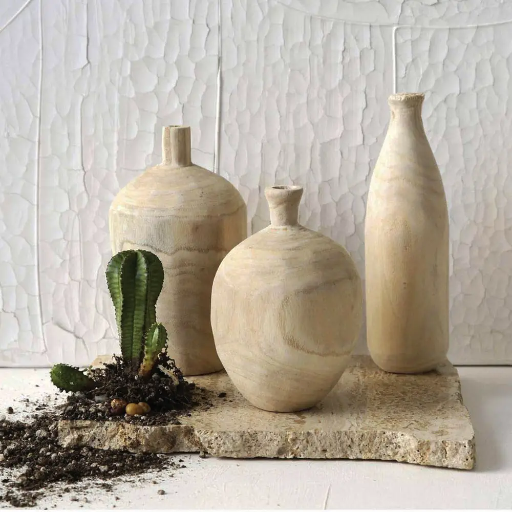 Paulownia Wood Bottle Vase set Handmade Wooden Flower Vase for Home Decor Parties Wedding Centerpiece  Floral Arrangements