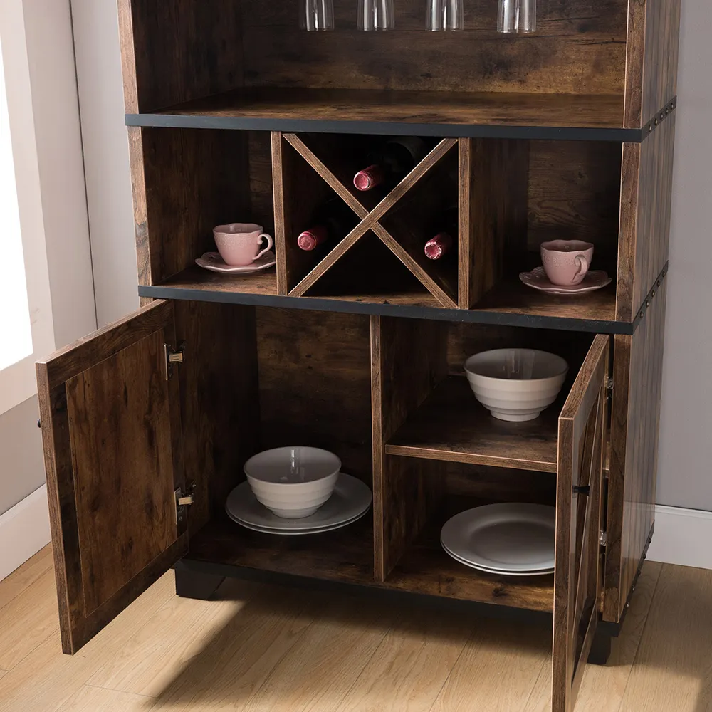 Furniture Of America Rustic Farmhouse Wood Bar Buffet Wine Cabinet
