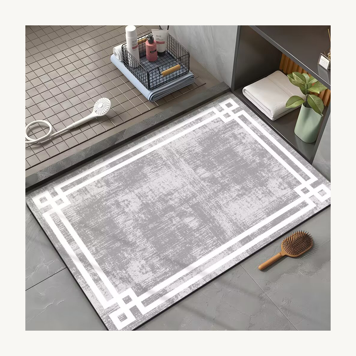 Traditional Chinese craftsmanship modern air door mats White border with gold shaped carpet in the center 9X12 Bath Mat