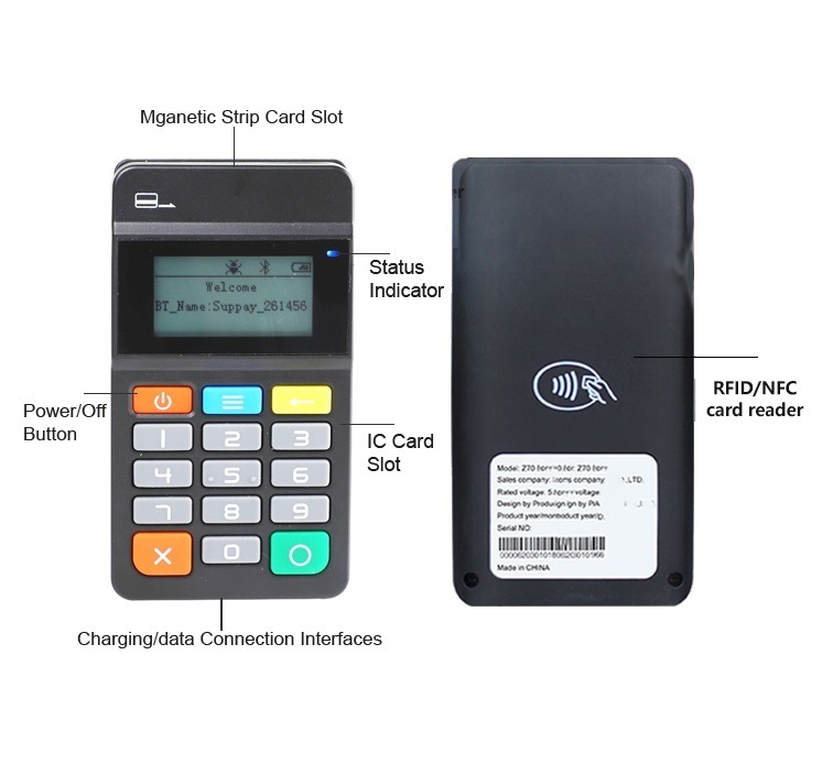Mobile Payment System EMV Certified Blue tooth 3 in 1 MSR chip NFC Card reader With Keyboard Secure Pinpad