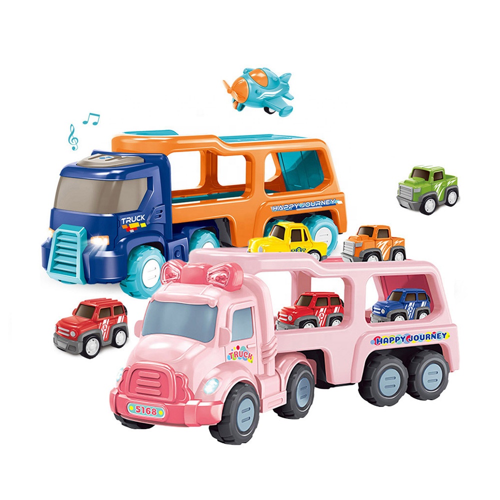 Electric music light carrier trailer toys kids play plastic urban double deck friction toy cars for babies kids