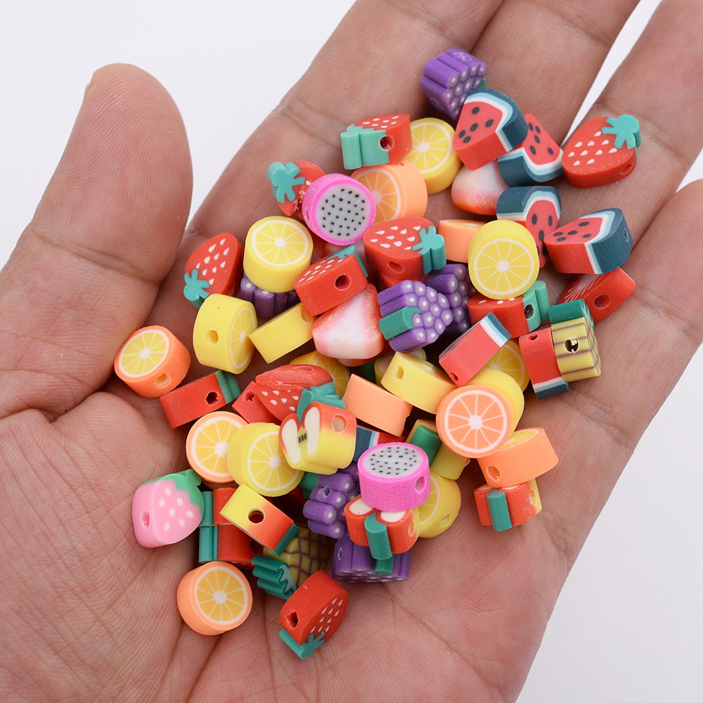 50pcs/bag Mixed Fruit Beads Polymer Clay Beads Spacer Loose Beads For Jewelry Making DIY Bracelet Necklace Accessories