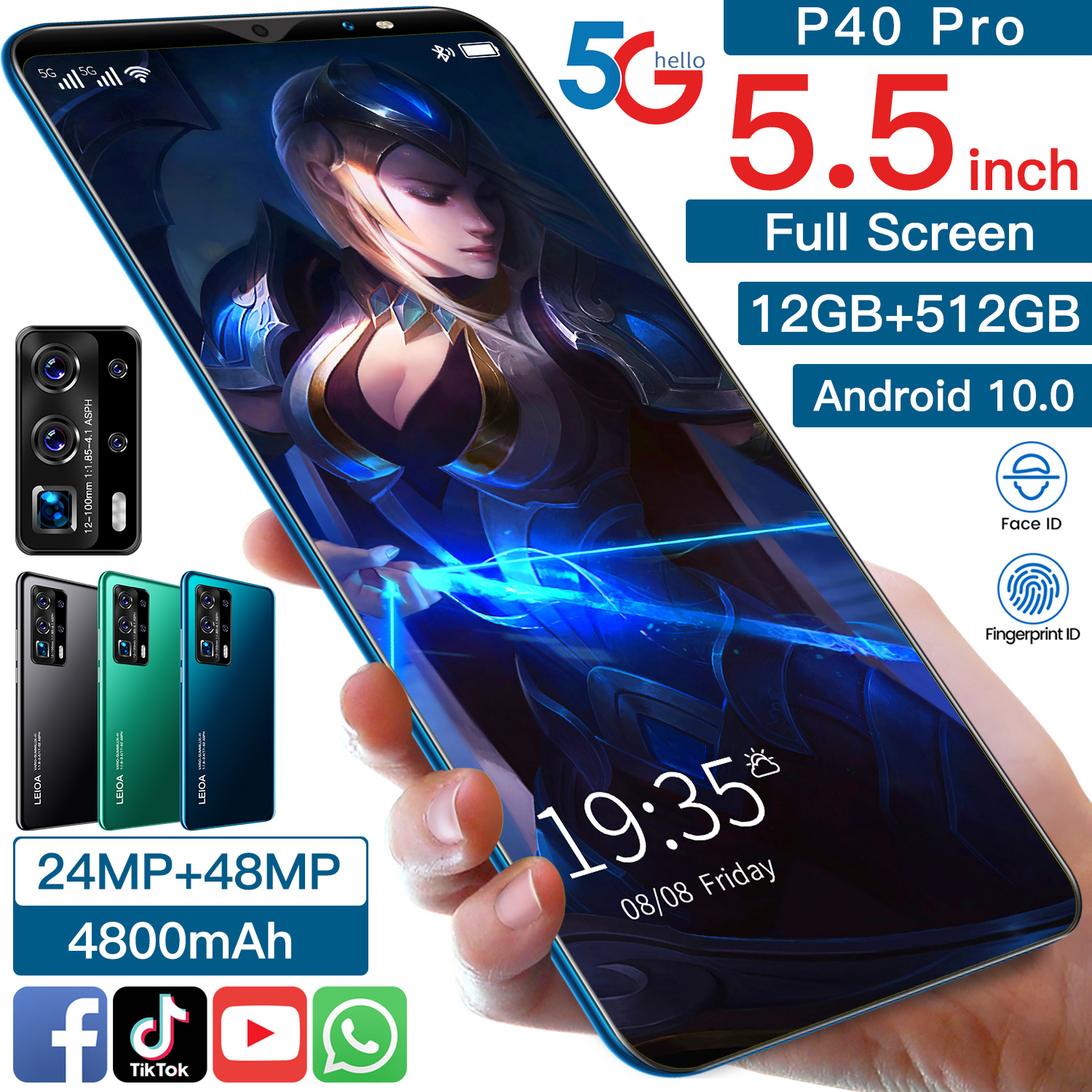 Оптовая продажа с фабрики, 5,5 дюймов 12 Гб + 512 Гб сотовый телевон, P40 pro большой емкости для приставки Android Smart чехол для мобильного телефона