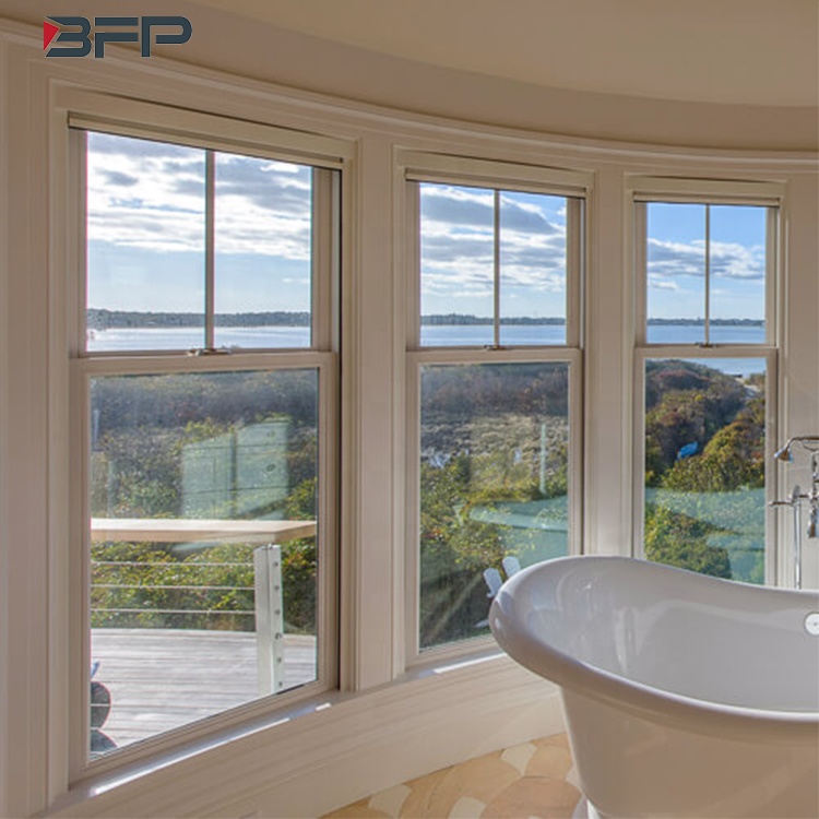 BFP America Style Single Hung Window Tempered Double Glazed UPVC Vertical Sliding Windows