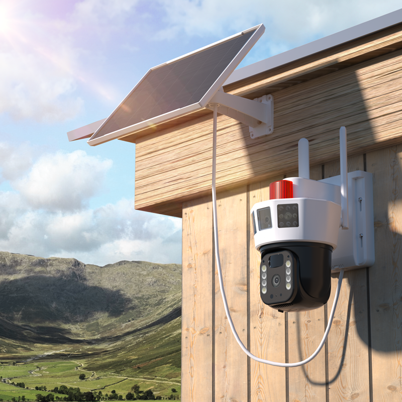 Wholesale V380 wireless camera PIR Humaniod Detection alarm 360 Degree Triple Lens solar three lens camera wi-fi