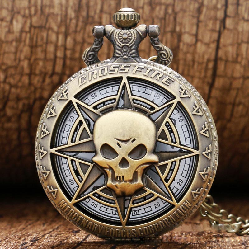 Hollow Skeleton skull pocket watch Women Men Pendant Necklace Watch Bronze Antique Vintage Quartz Steampunk Pocket Watch