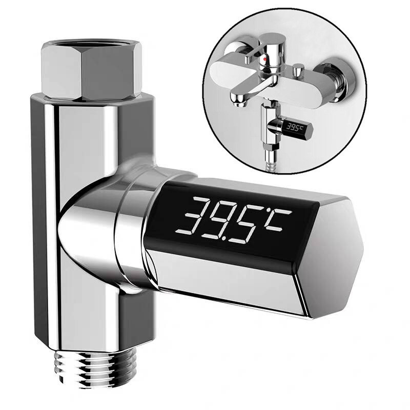 LED Display Celsius Water Temperature Meter Monitor Electricity Shower Thermometer 360 Degrees Rotation Flow Self-Generating