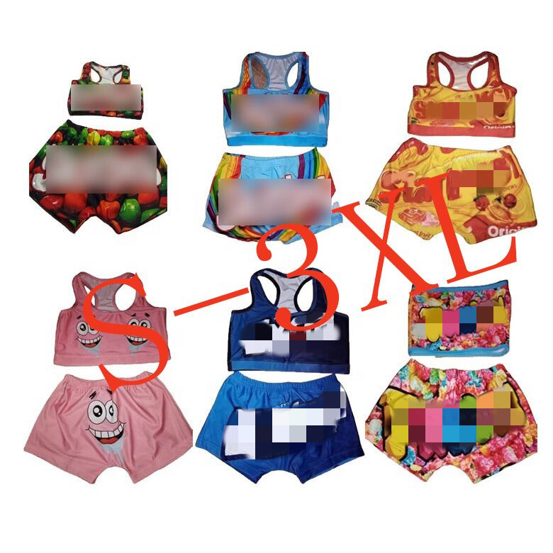 New Custom Women Two Piece Set Digital Printing Hot Pants High Waist Sexy Bike Sweet Candy Shorts Pants Snack Shorts Set