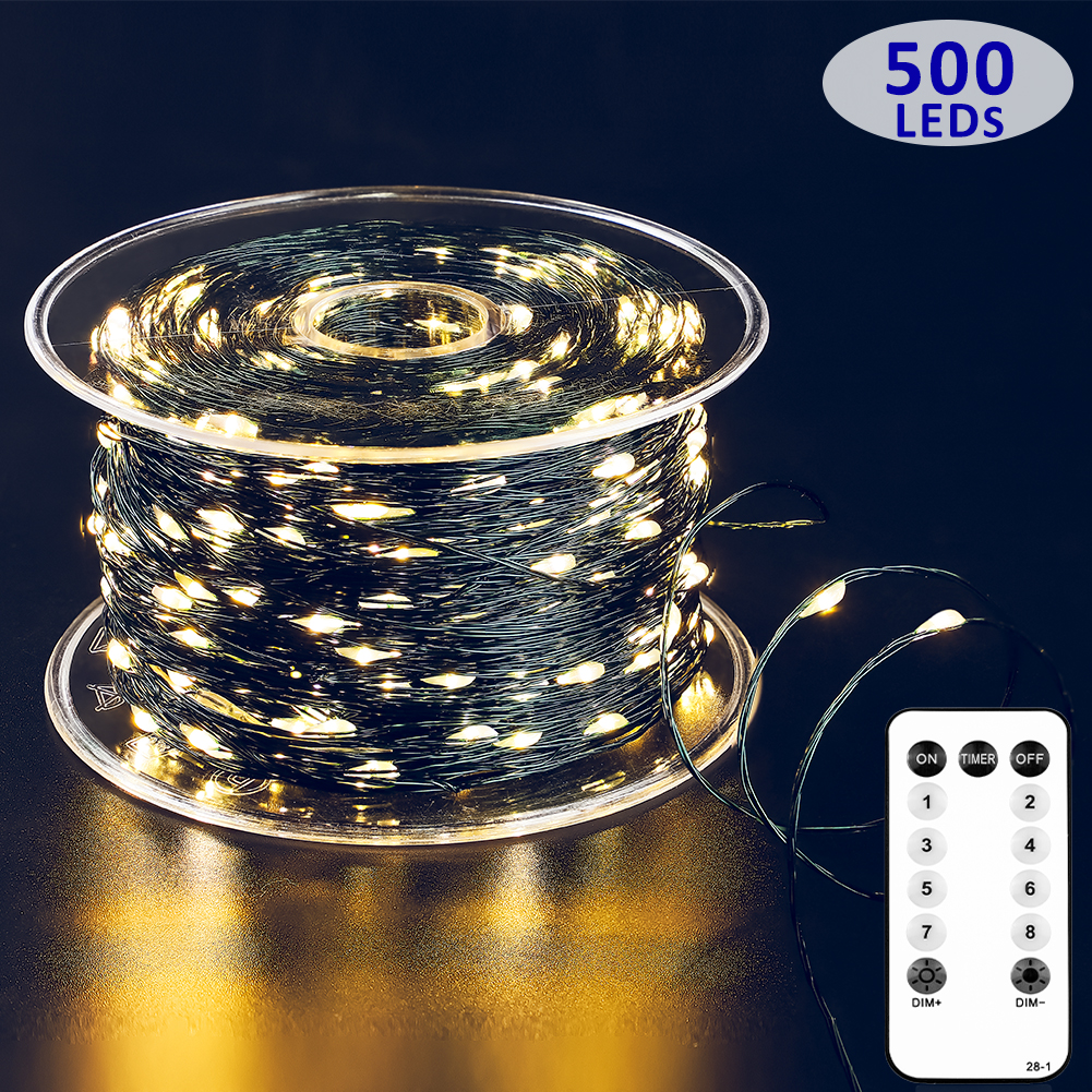 500LED водонепроницаемый открытый газон садовый чудесное праздничное платье медный провод заряжаемая солнечная рождественские гирлянды