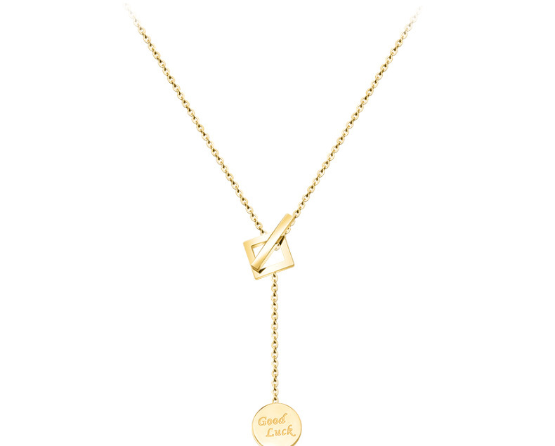 Wholesale Fashion Stainless Steel 18K Gold Plated American Square Jewelry Round Clavicle Link Chain Pendant Necklace For Women