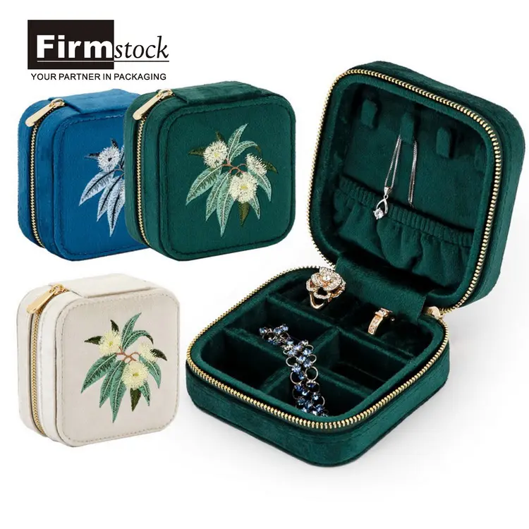Luxury custom design embroider velvet portable box jewelry packaging