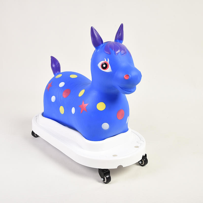 Factory new arrival child kids pvc animal rider blue rocking horse with wheels