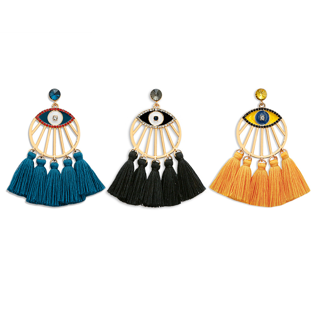 Creative Eye Devil's Eye Earrings Female Retro National Wind Dripping Oil Bohemian Tassel Earrings Factory Direct Sales