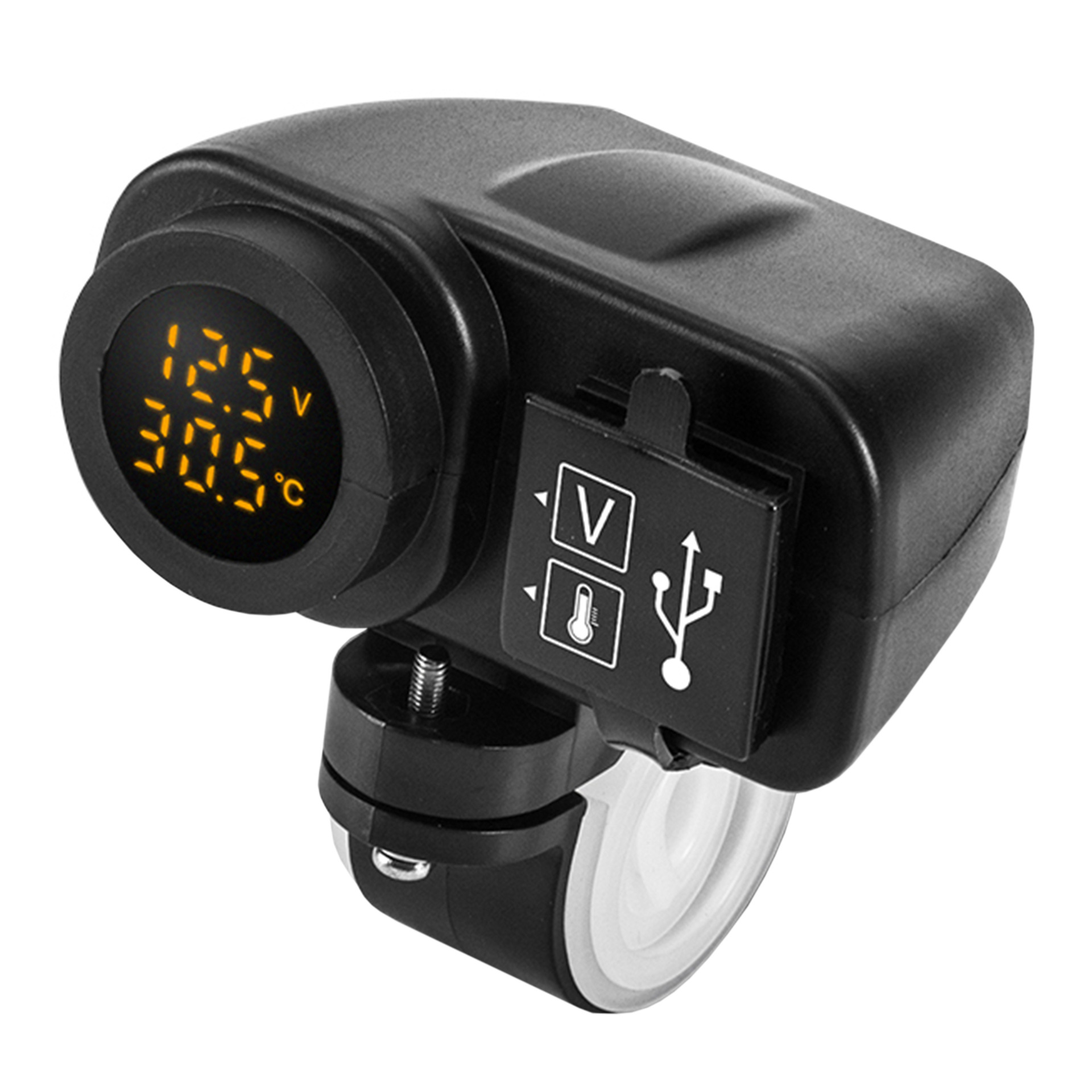 Cross-Border Supply Motorcycle Car Charger One to Two Multifunctional Voltage Thermometer Car Charger Double Hole