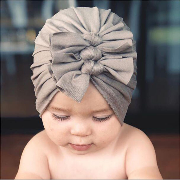 Sweet Dot Baby Girl Hat with Bow Candy Color Baby Turban Cap for Girls Elastic Infant Accessories