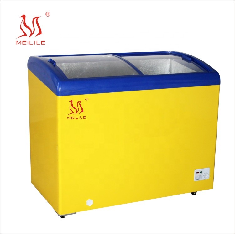 Meilile SD-269 DC Солнечная раздвижная изогнутая стеклянная дверь Коммерческая Морозильная камера