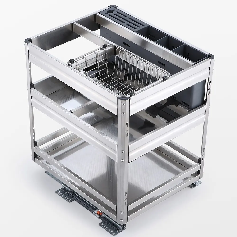 New Product Functional Practical Favorable Price 201 Stainless Steel 200 250 300 350 400 450 mm Pull Out Drawer Storage Basket