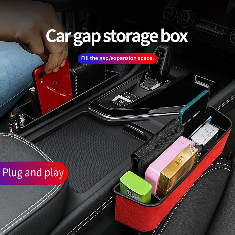 New PU Leather Car Seat Side Gap Filler Organizer Storage Box with Bottle Cup Holder