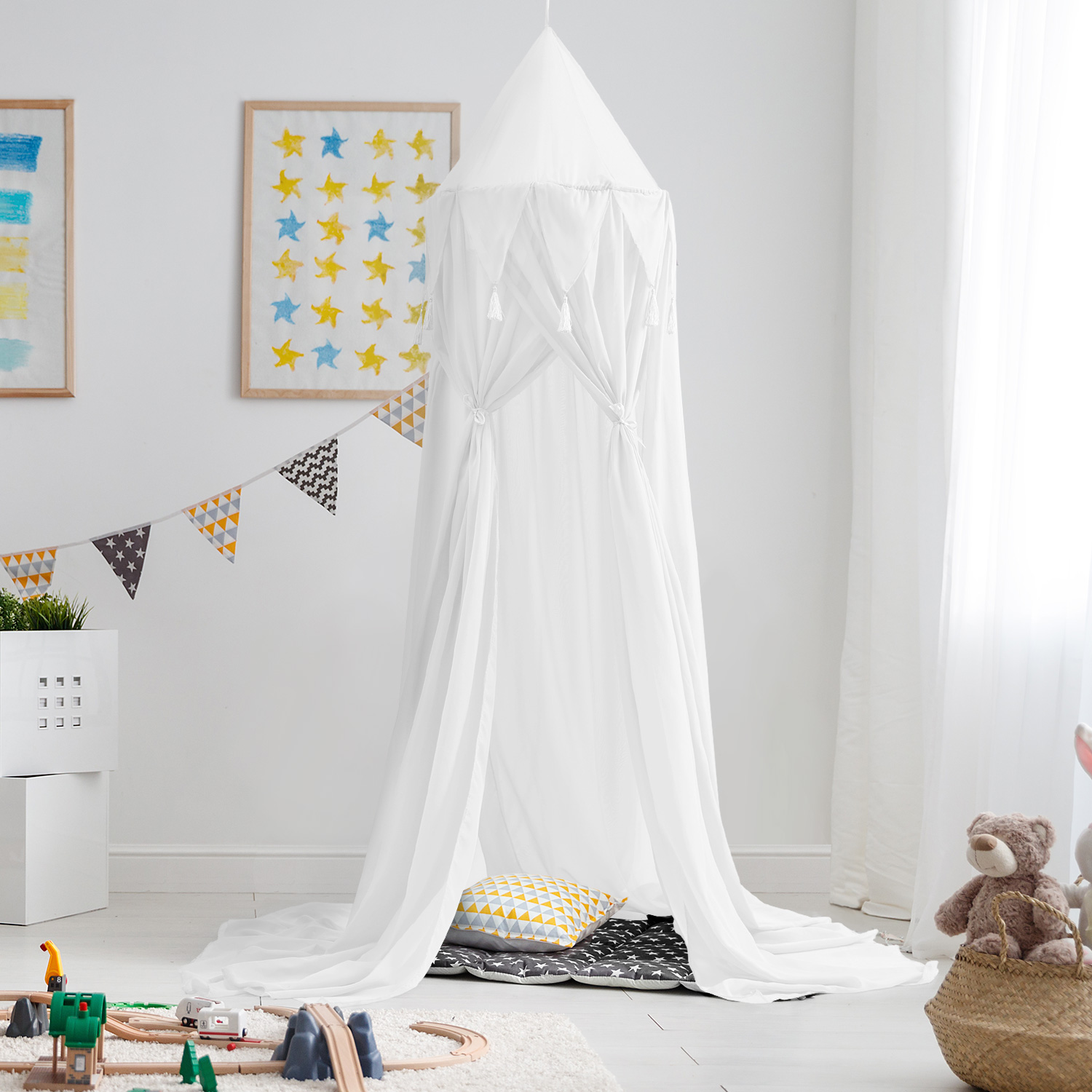 Pophorn Four Doors Cheap Portable Pleated Kid Room Decor Fashion Chiffon Mosquito Net For Baby Newborn