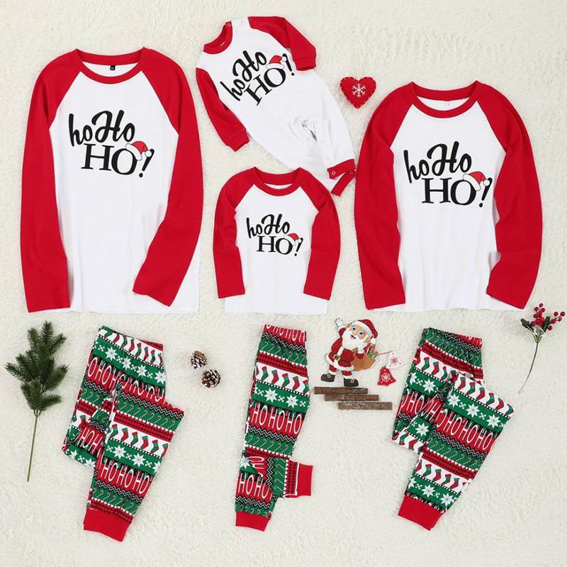 Family Holiday Matching Homewear Parent-child Suit Long Sleeve Christmas Hat Printing Christmas Pyjamas Family Pajamas Set