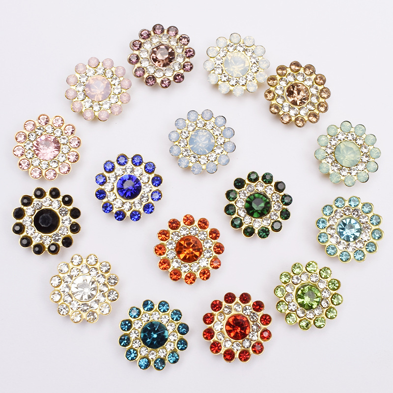 Hot Selling 1000 pieces/bag 14mm Crystal Button Sunflower Rhinestone Inlaid Clothing Sewing Button Beads Rhinestones For Clothes