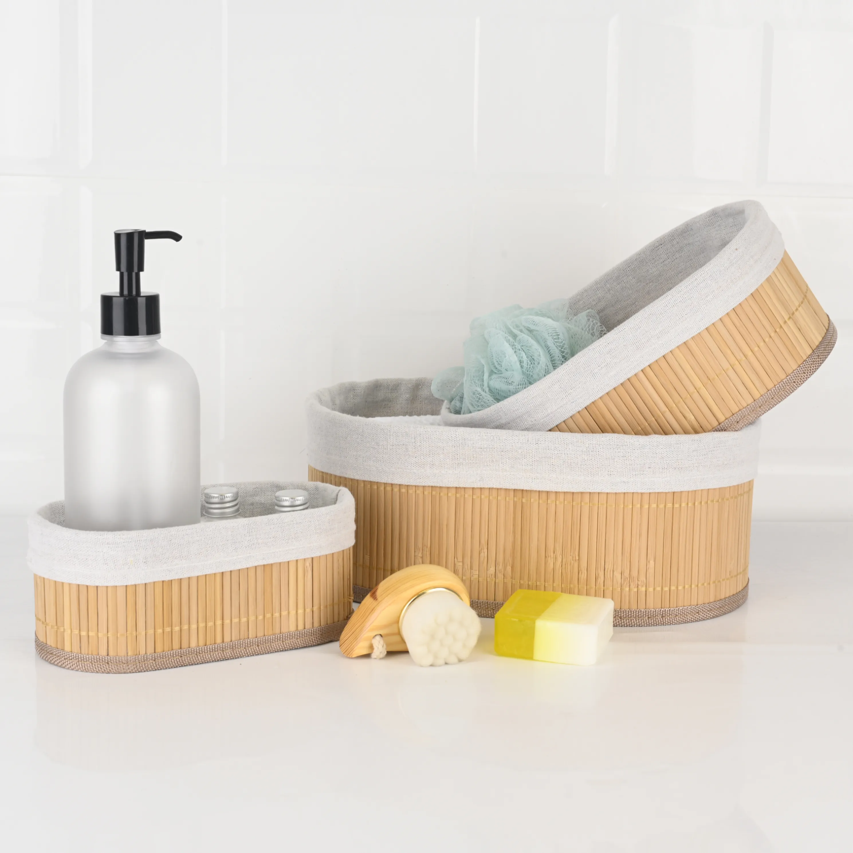 Wholesale Oval Shape 3pcs Bamboo Storage Laundry Basket Set for Home Bathroom