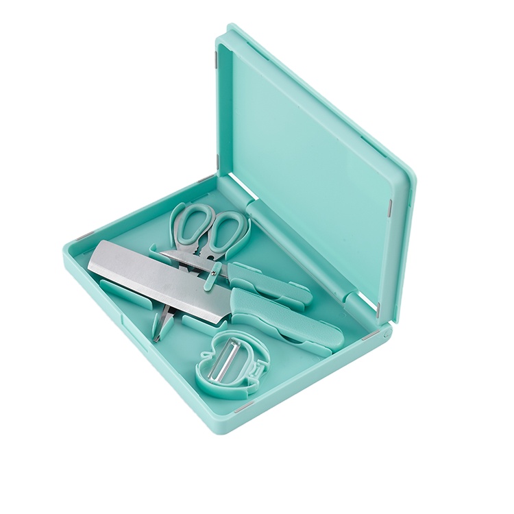 Multifunctional Outdoor Camping Portable Picnic 5 Pcs Knife Set with Folding Cutting Board Slicing Paring Knife Peeler Scissor