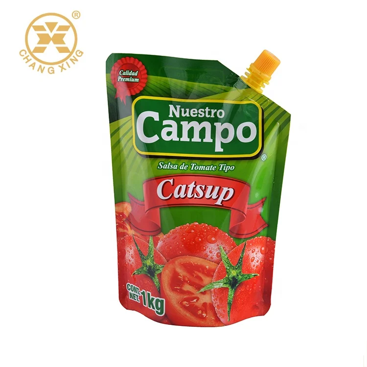 Food Packaging Custom Print 500ml 1L Refill Liquid Sauce Doypack Spout Pouch  PET/NY/PE  Plastic Ketchup Stand Pouch with Spout