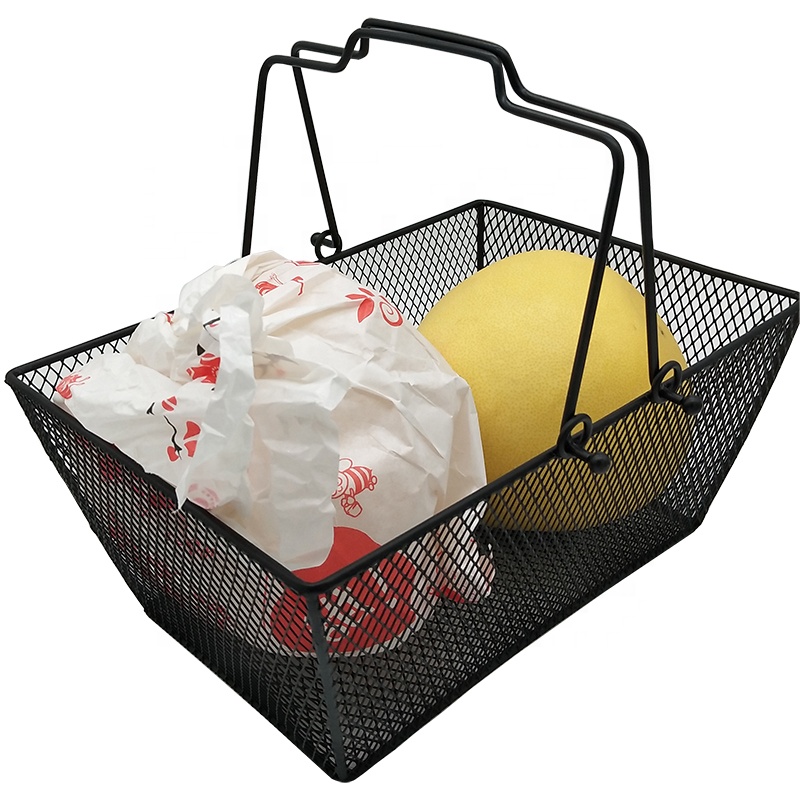 black powder coated small Wire Mesh baskets for gifts organizing MOQ 20 PCS bathroom storage baskets