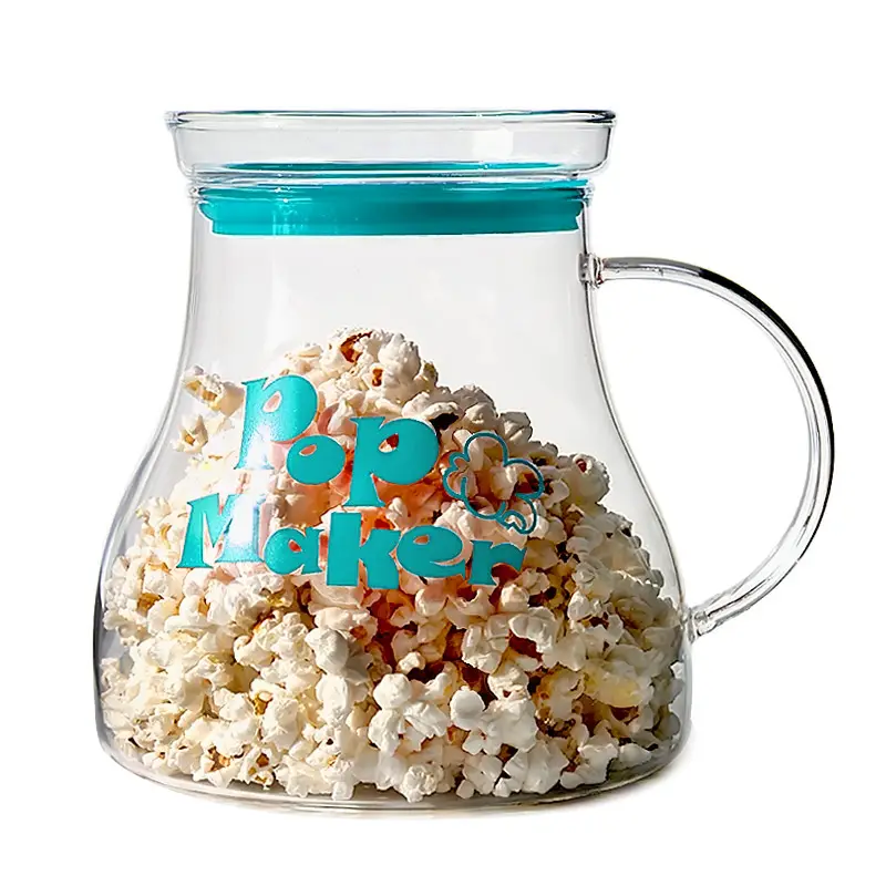 Popcorn cups Glass Microwave Popcorn Maker cups with Dual Function silicone lid and handle