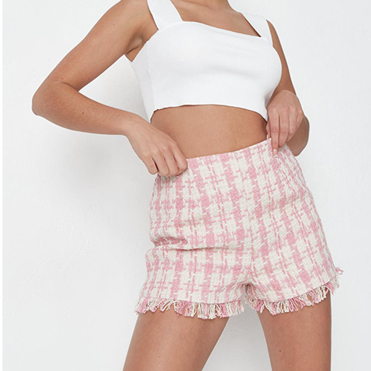 2021Vintage Elegant Design High Waist Linen Tassel Hem Sexy Slim Fit Shorts For Women
