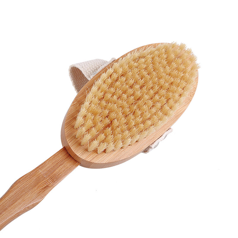 Bamboo bristles Wood Long Handle shower back brush Cleaner Soft Natural Massage Body Brush spa
