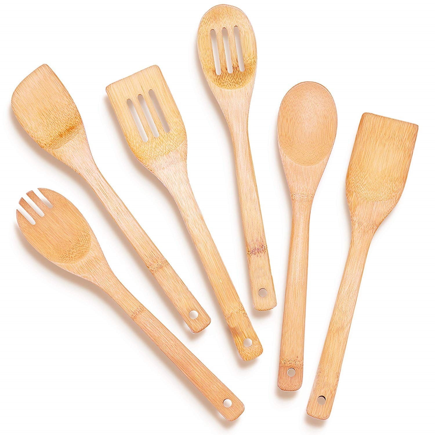 Bamboo Wooden Spoons for Cooking 6-Piece Wooden Spatula Spoons Non-stick Kitchen Utensil Set