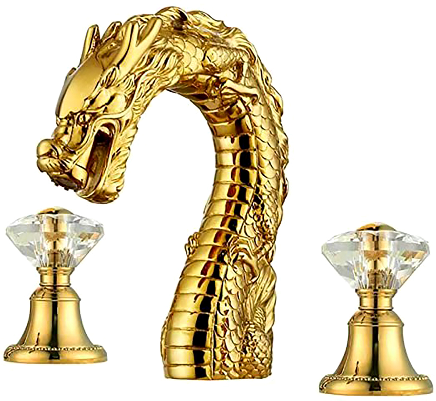High-end custom art dragon shape luxury under counter basin brass single handle hot and cold gold faucet