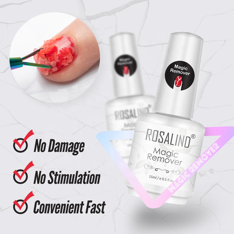 Rosalind oem custom nail art tools private label 15ml magic gel remover easy apply uv gel nail polish gel remover for wholesale