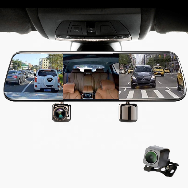 3 канала Dash Cam 3 объектив HD 1080P спереди и сзади внутри Трехходовой тире камера для автомобилей ночного видения 10 дюймов IPS экран dvr