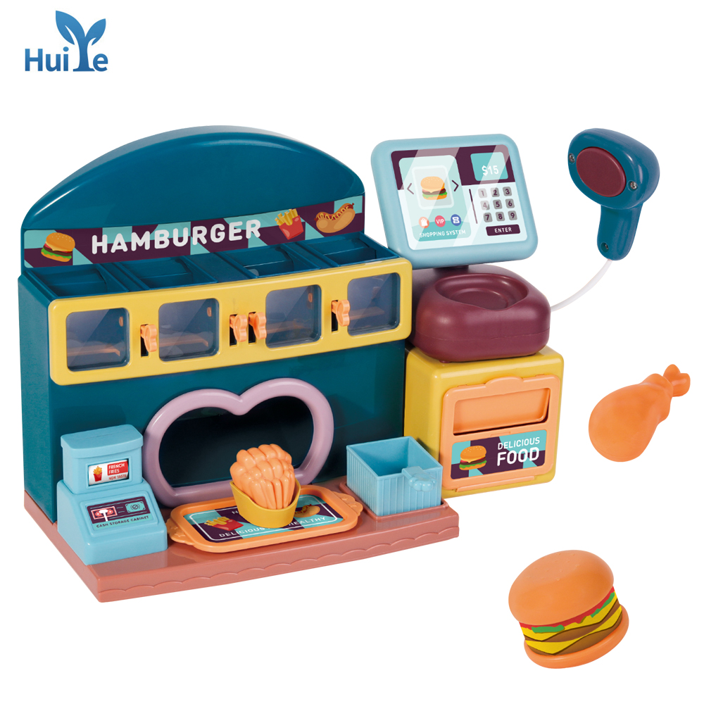 Huiye kids toys kitchen play set supermarket shop plastic hamburger set toy cash register toys set for kids children kitchen